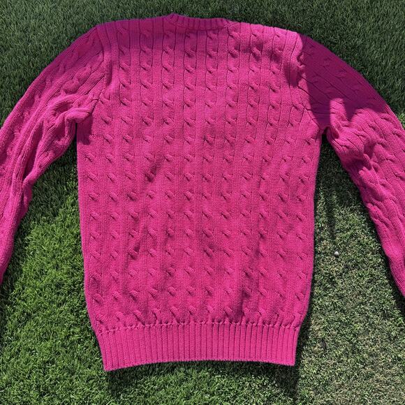 Ralph Lauren Sport Sweater‎ Womens Large Pink Cable Knit V Neck Pullover Cotton - Picture 9 of 9